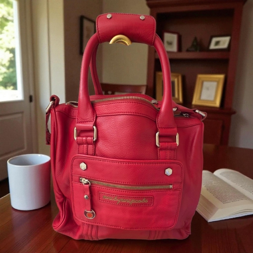 NWT Marc By Marc jacobs RED LEATHER SATCHEL. $428 Retail